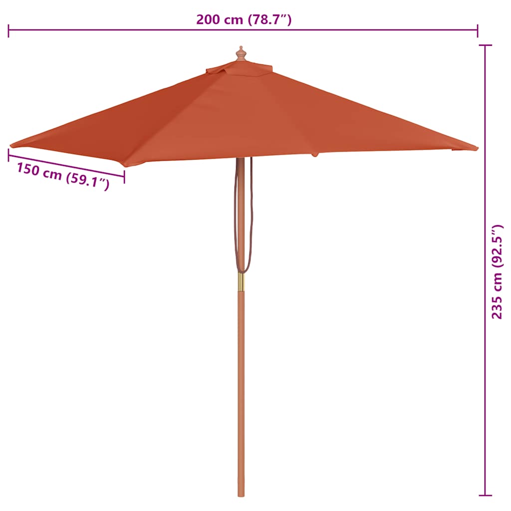 Garden Parasol with Wooden Pole 150x200 cm Terracotta