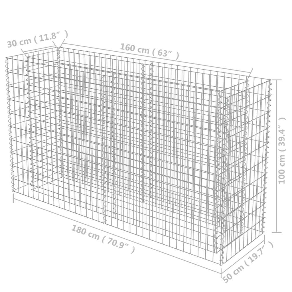 Gabion Raised Bed Galvanised Steel 180x50x100 cm