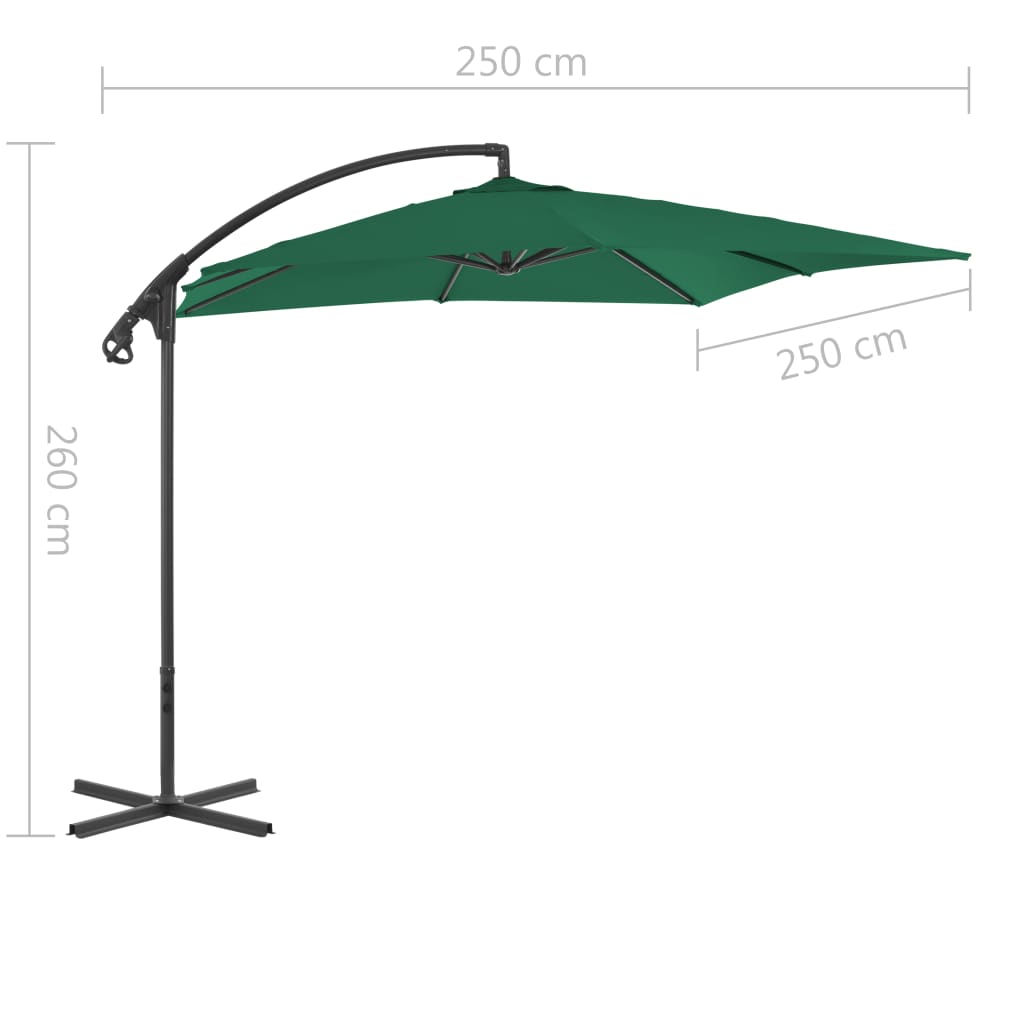 Cantilever Garden Parasol with Steel Pole 250x250 cm Green