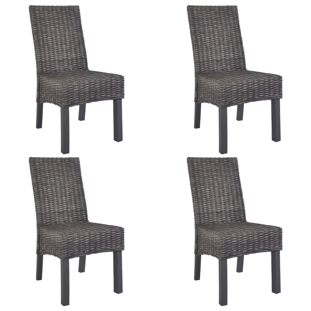 Dining Chairs 4 pcs Brown Kubu Rattan and Mango Wood