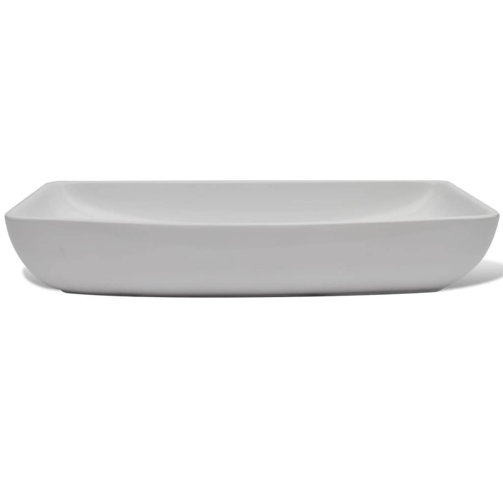 Bathroom Basin with Mixer Tap Ceramic Rectangular White