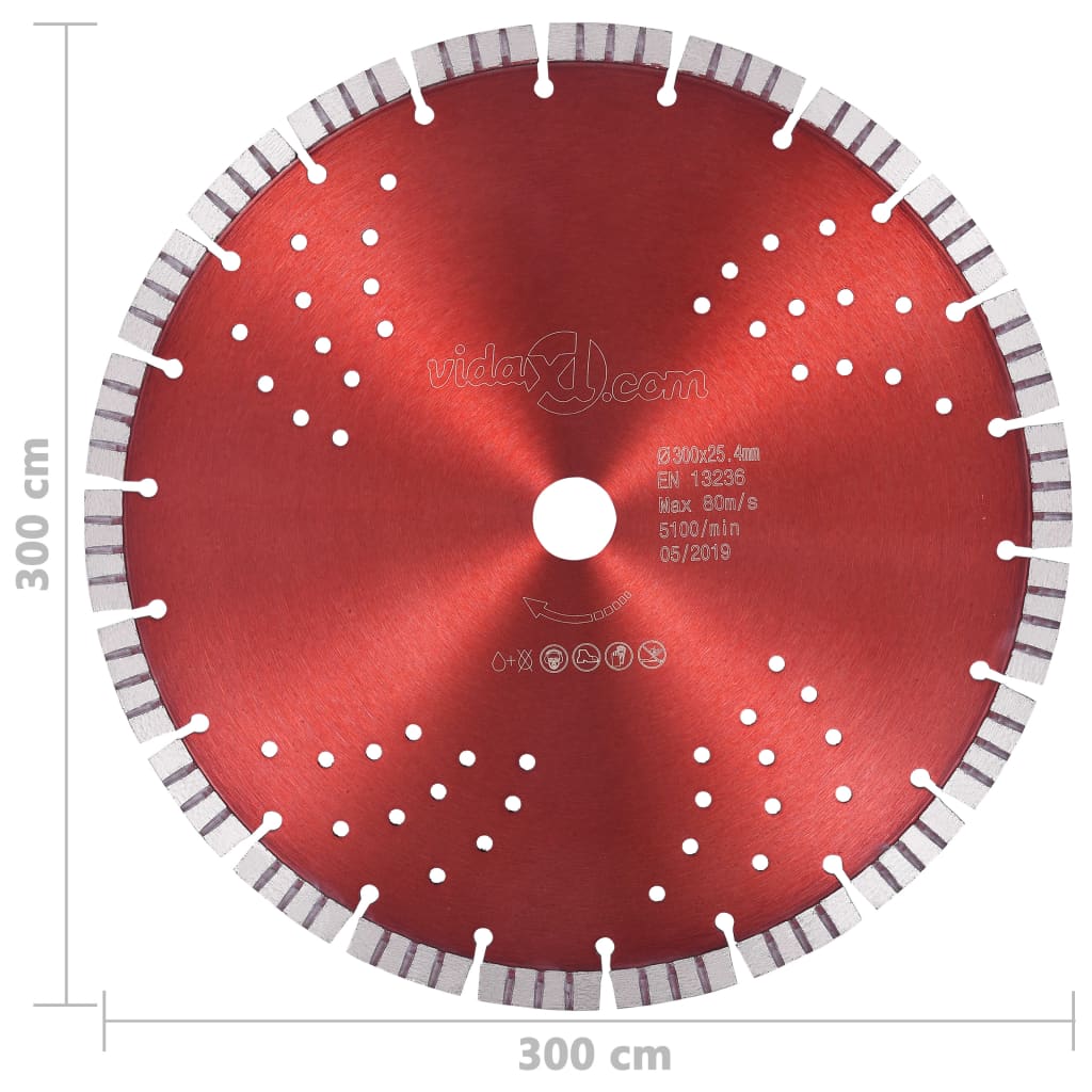 Diamond Cutting Disc with Turbo and Holes Steel 300 mm