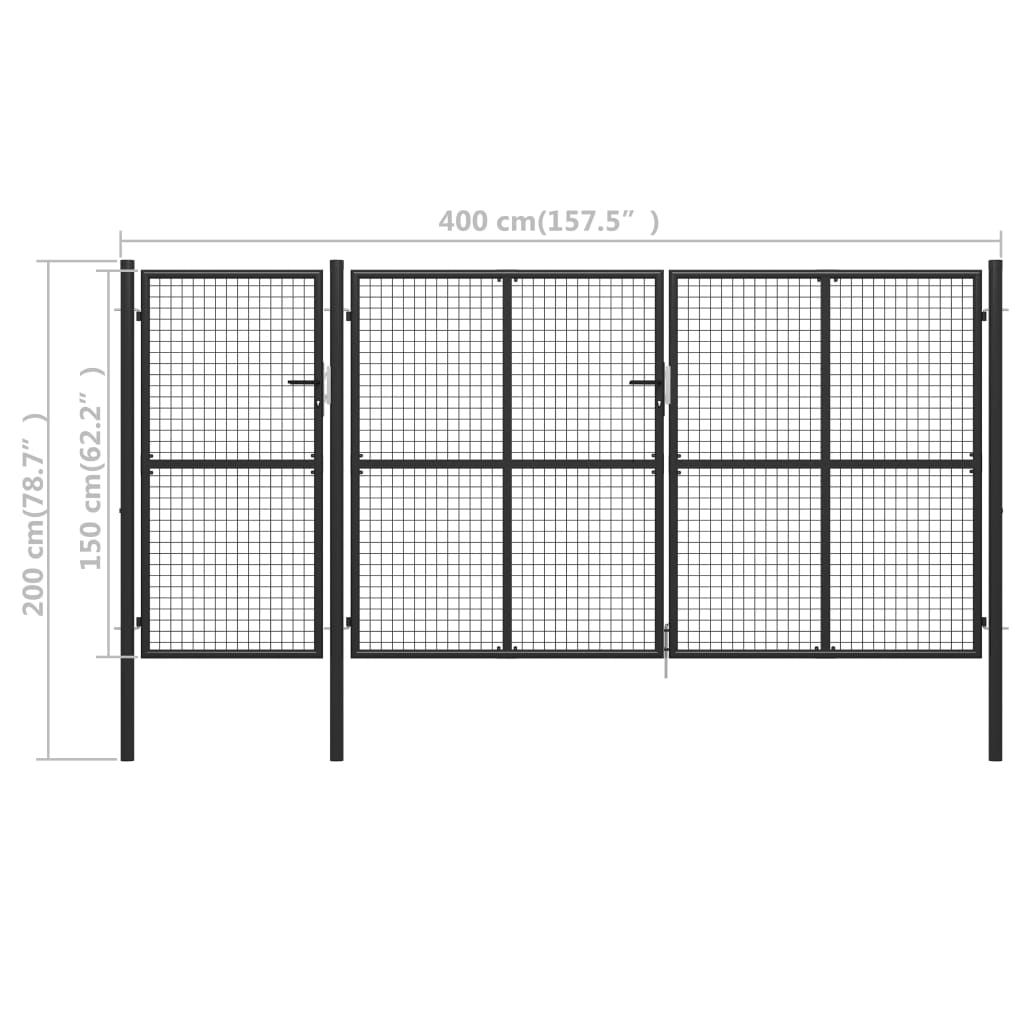 Garden Gate Steel 400x150 cm Anthracite
