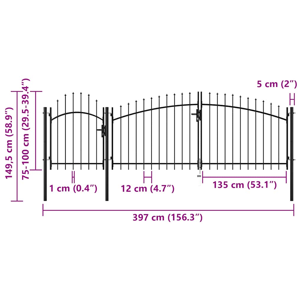 Garden Gate Steel 1.5x4 m Black