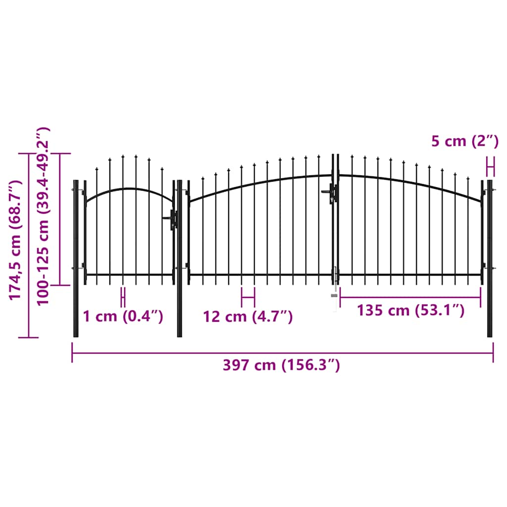 Garden Gate Steel 1.75x4 m Black