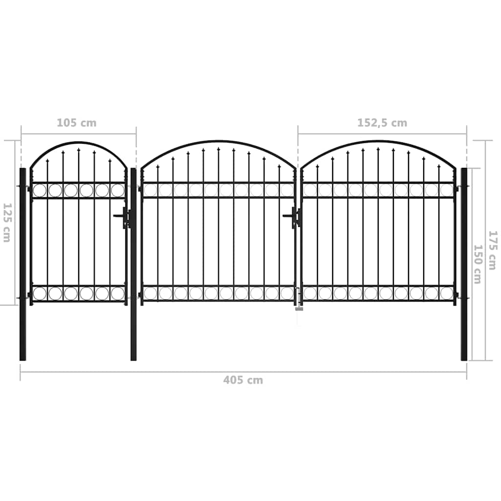 Garden Fence Gate with Arched Top 175 x 400 cm Steel
