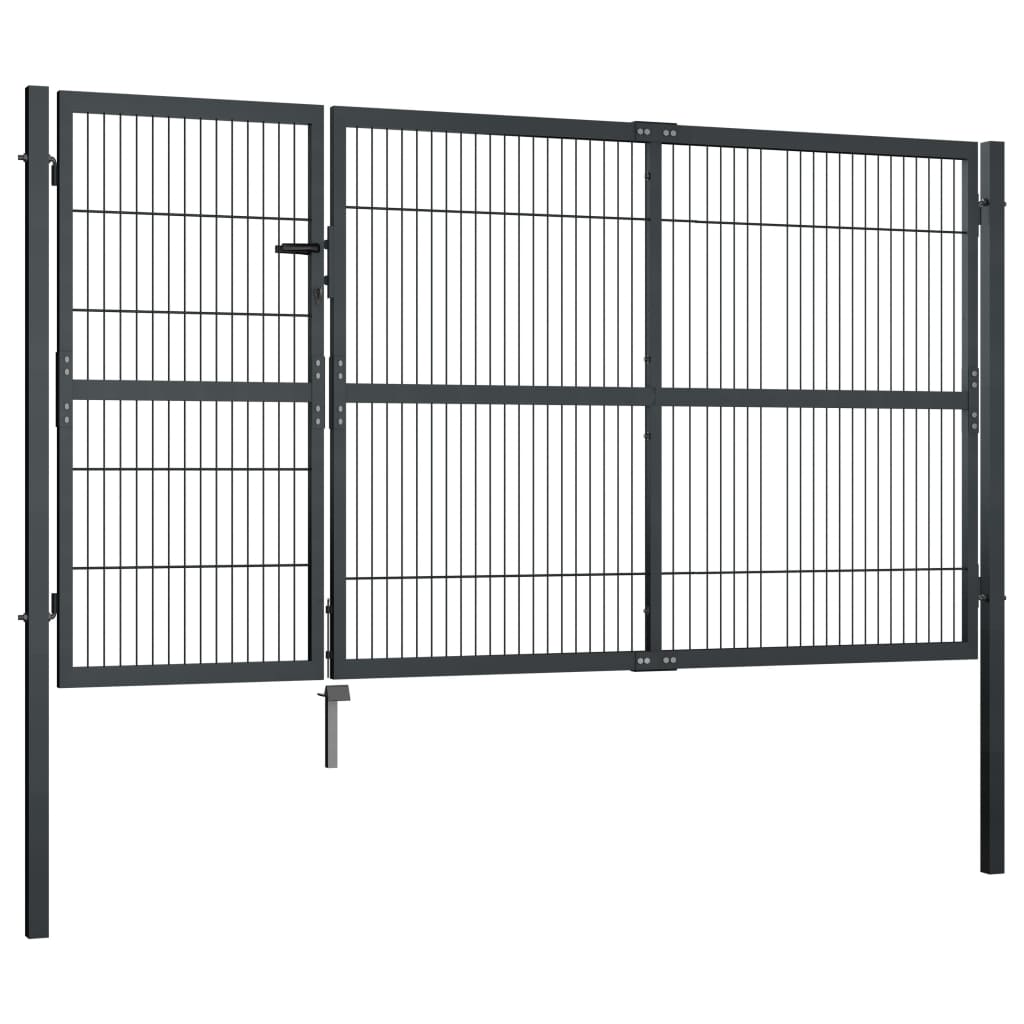 Garden Gate with Posts Steel 350x140 cm Anthracite
