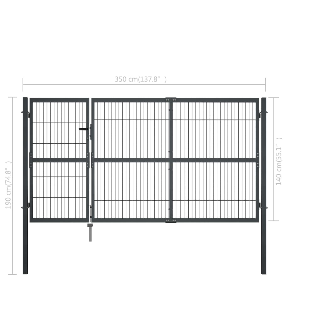 Garden Gate with Posts Steel 350x140 cm Anthracite