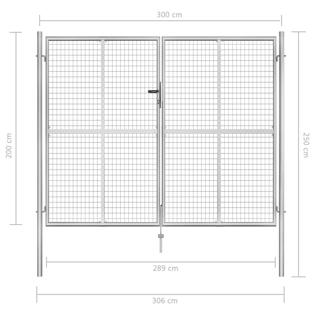 Garden Gate Galvanised Steel 306x200 cm Silver