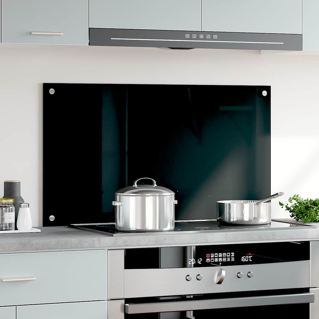 Kitchen Backsplash Black 90 x 50 cm Tempered Glass