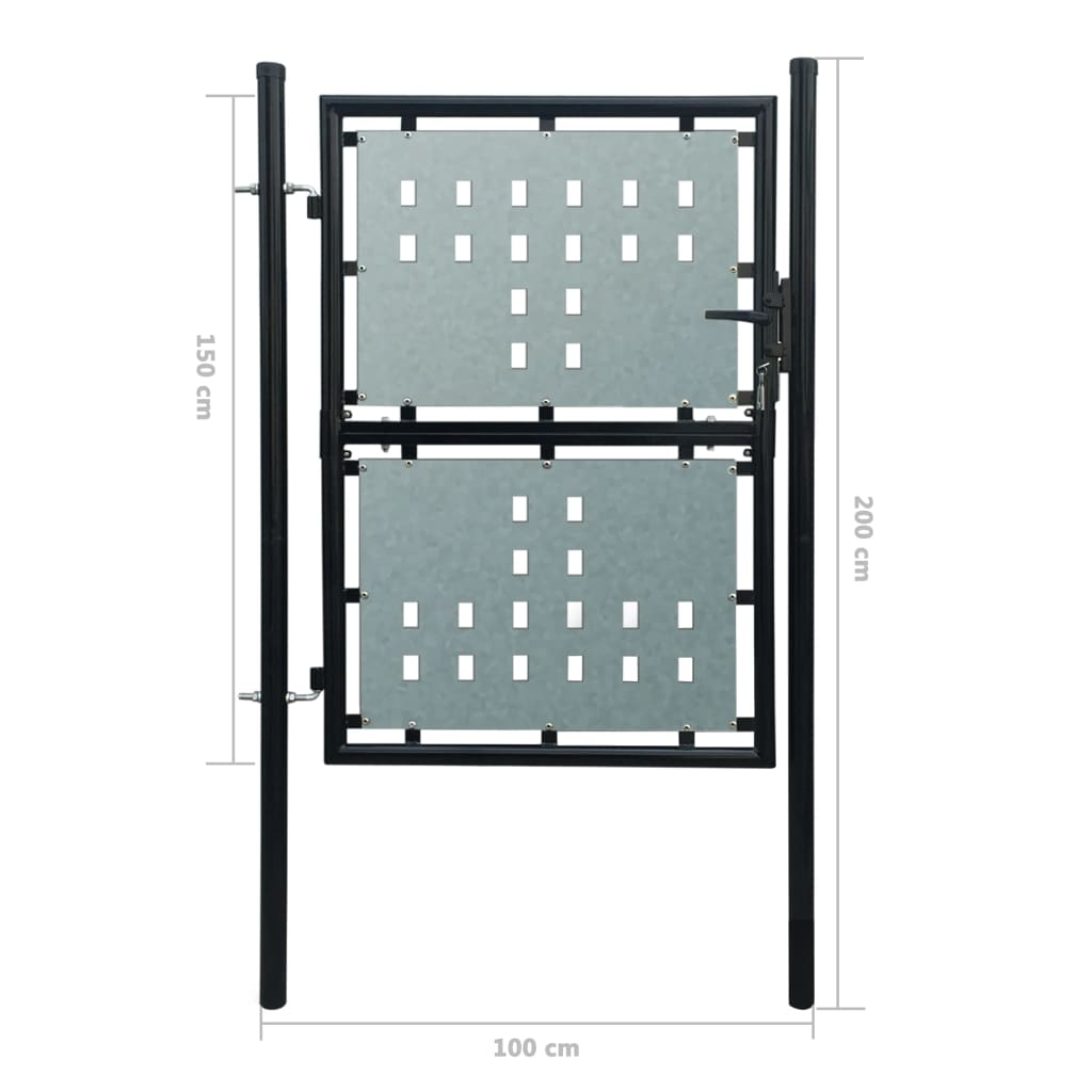Black Single Door Fence Gate 100x150 cm