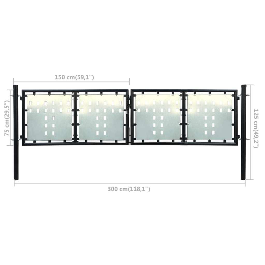 Black Double Door Fence Gate 300 x 125 cm