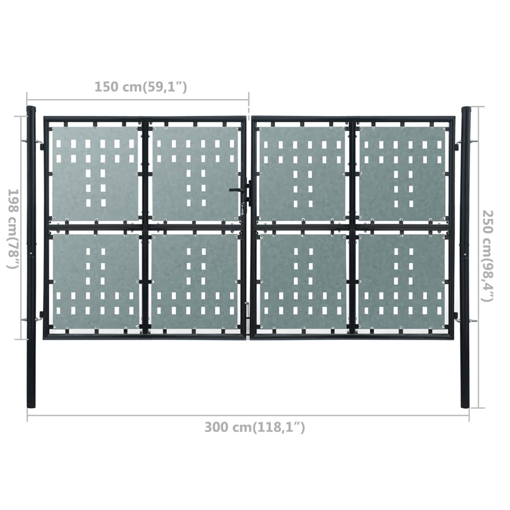 Black Double Door Fence Gate 300 x 250 cm
