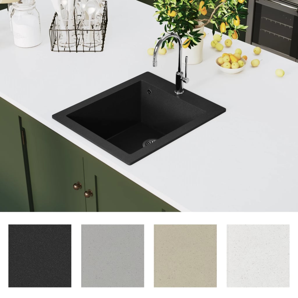 Overmount Kitchen Sink Single Basin Granite Black