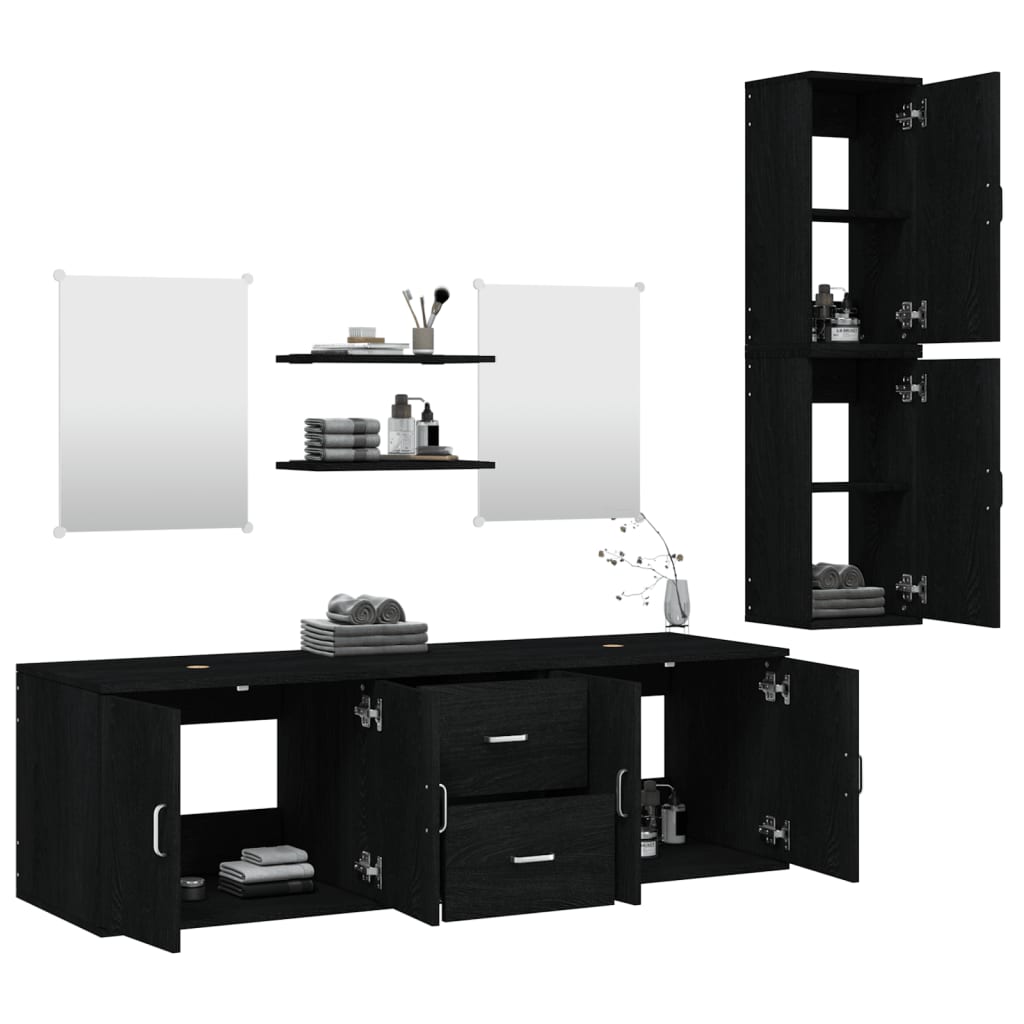 7 Piece Bathroom Furniture Set Black Engineered Wood