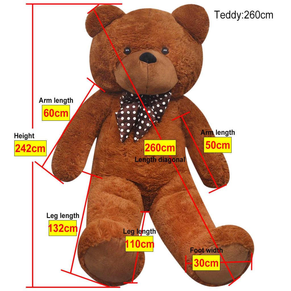 Teddy Bear Cuddly Toy Plush Brown 242 cm