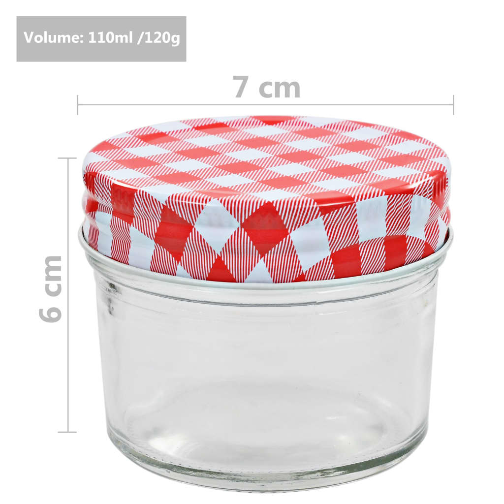 Glass Jam Jars with White and Red Lids 48 pcs 110 ml