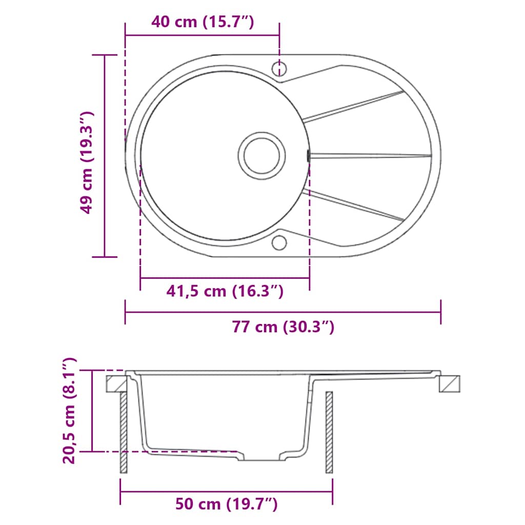 Granite Kitchen Sink Single Basin Oval Beige