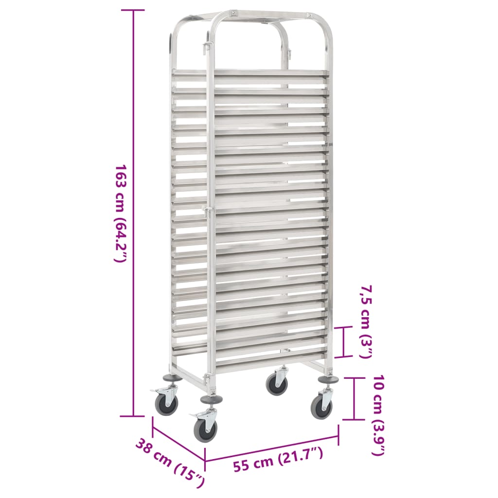 Kitchen Trolley for 16 Trays 38x55x163 cm Stainless Steel