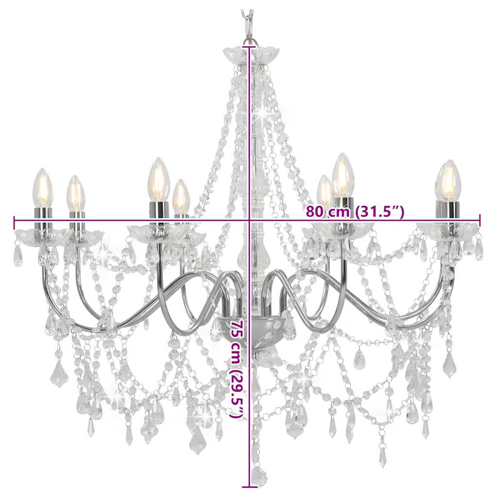 Chandelier with Beads Silver 8 x E14 Bulbs
