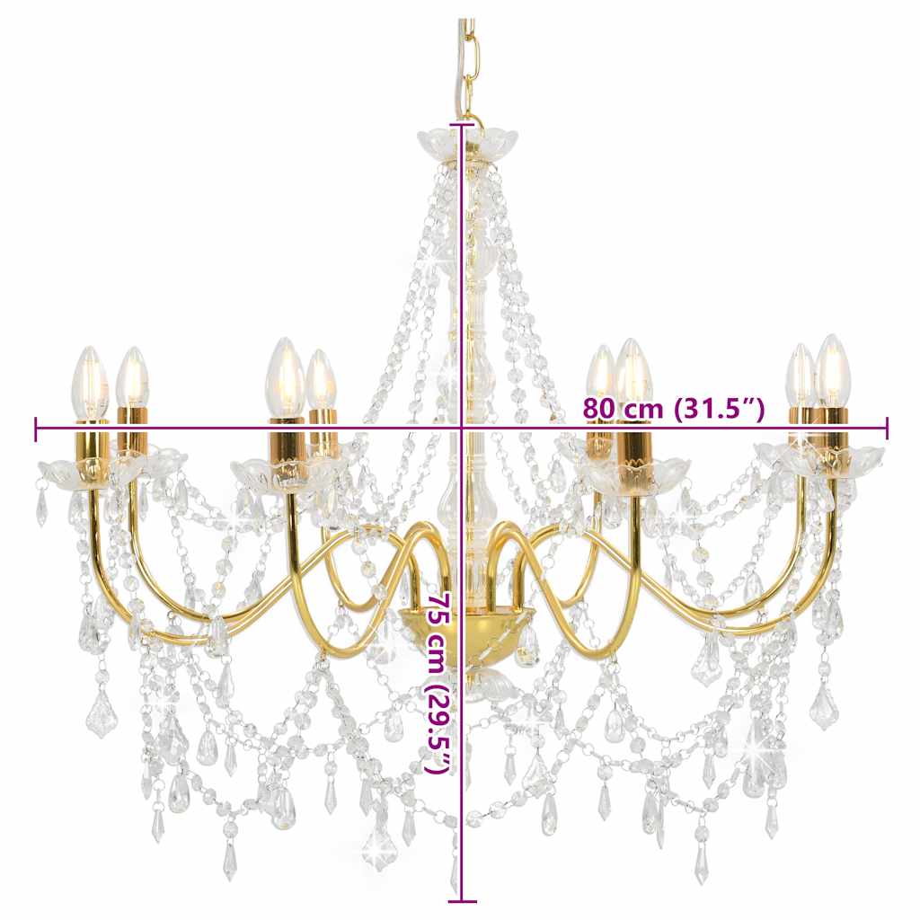 Chandelier with Beads Golden 8 x E14 Bulbs