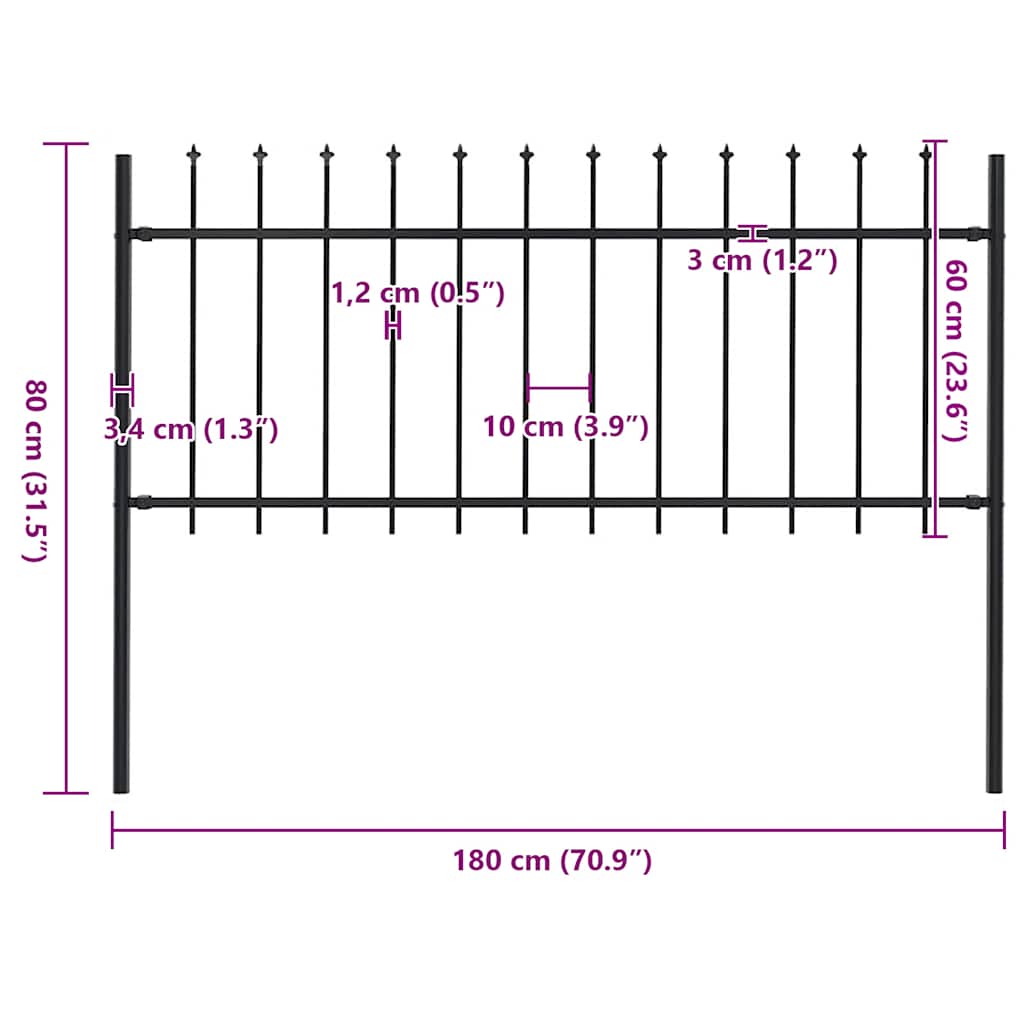 Garden Fence with Spear Top Steel 181x80 cm Black