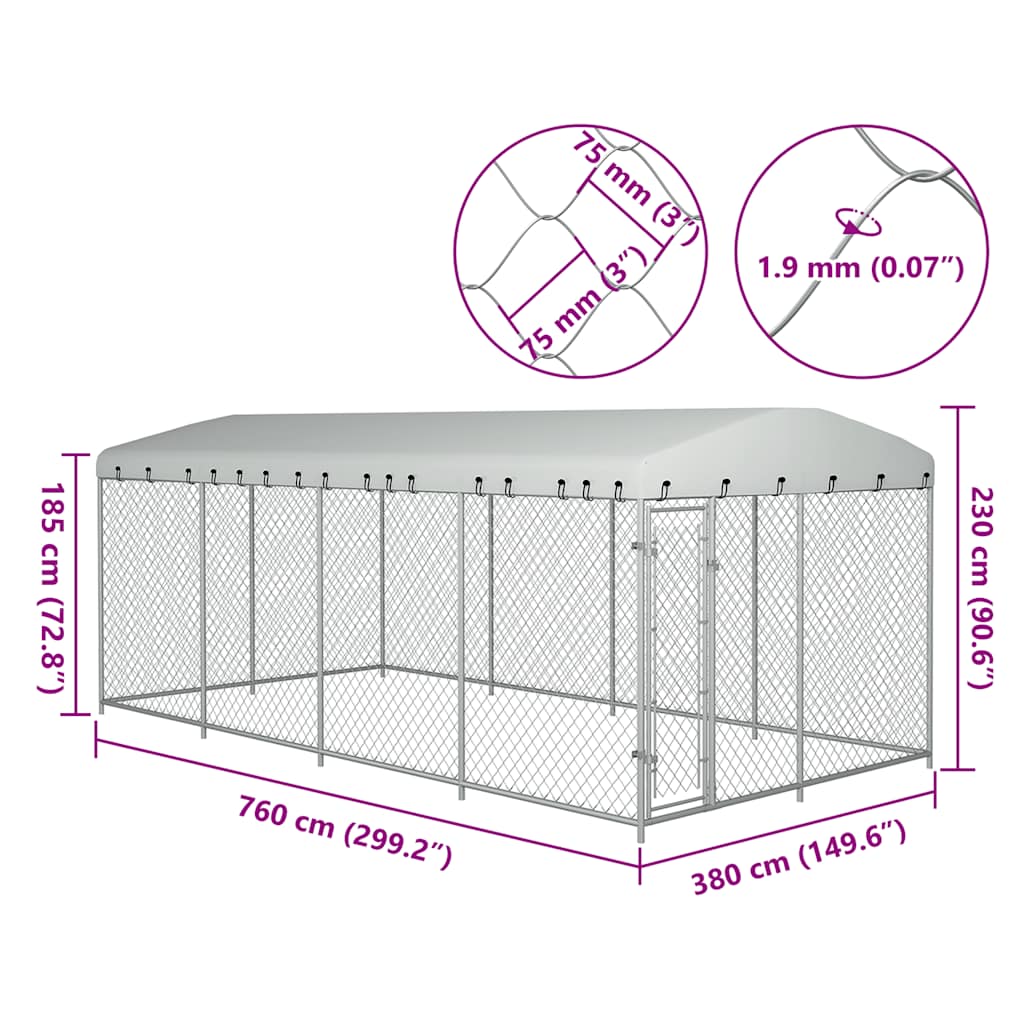 Outdoor Dog Kennel with Roof 7.6x3.8x2.3 m