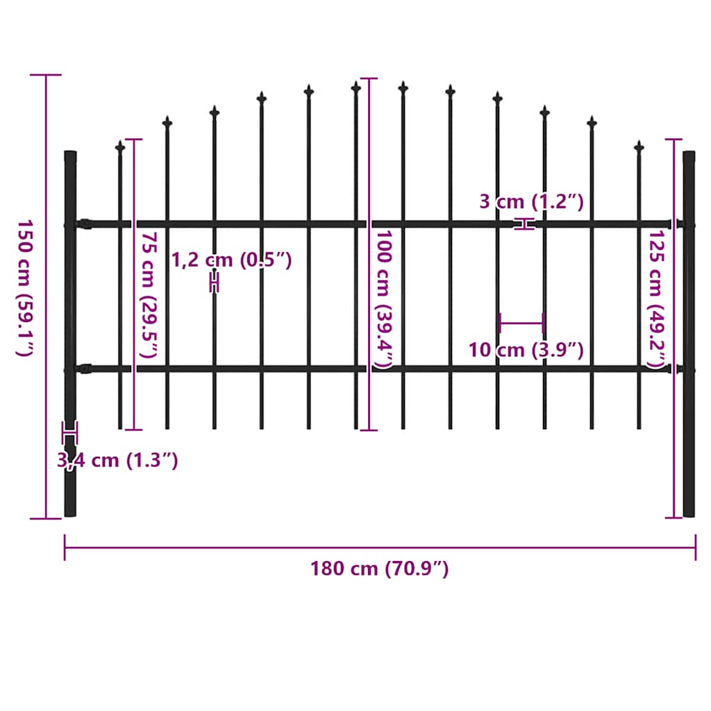 Garden Fence with Spear Top Steel 181x100 cm Black