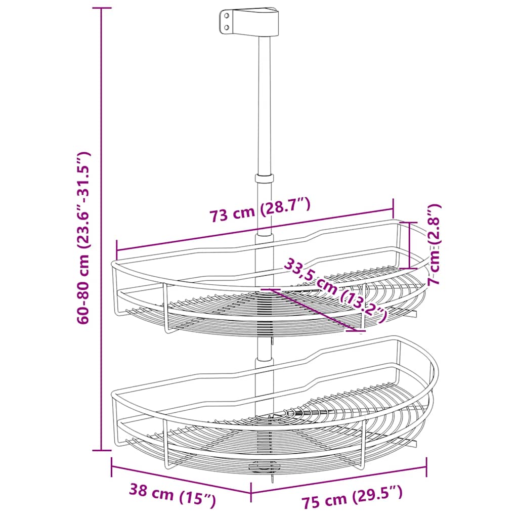 2-Tier Kitchen Wire Basket Silver 180 Degree 75x38x80 cm