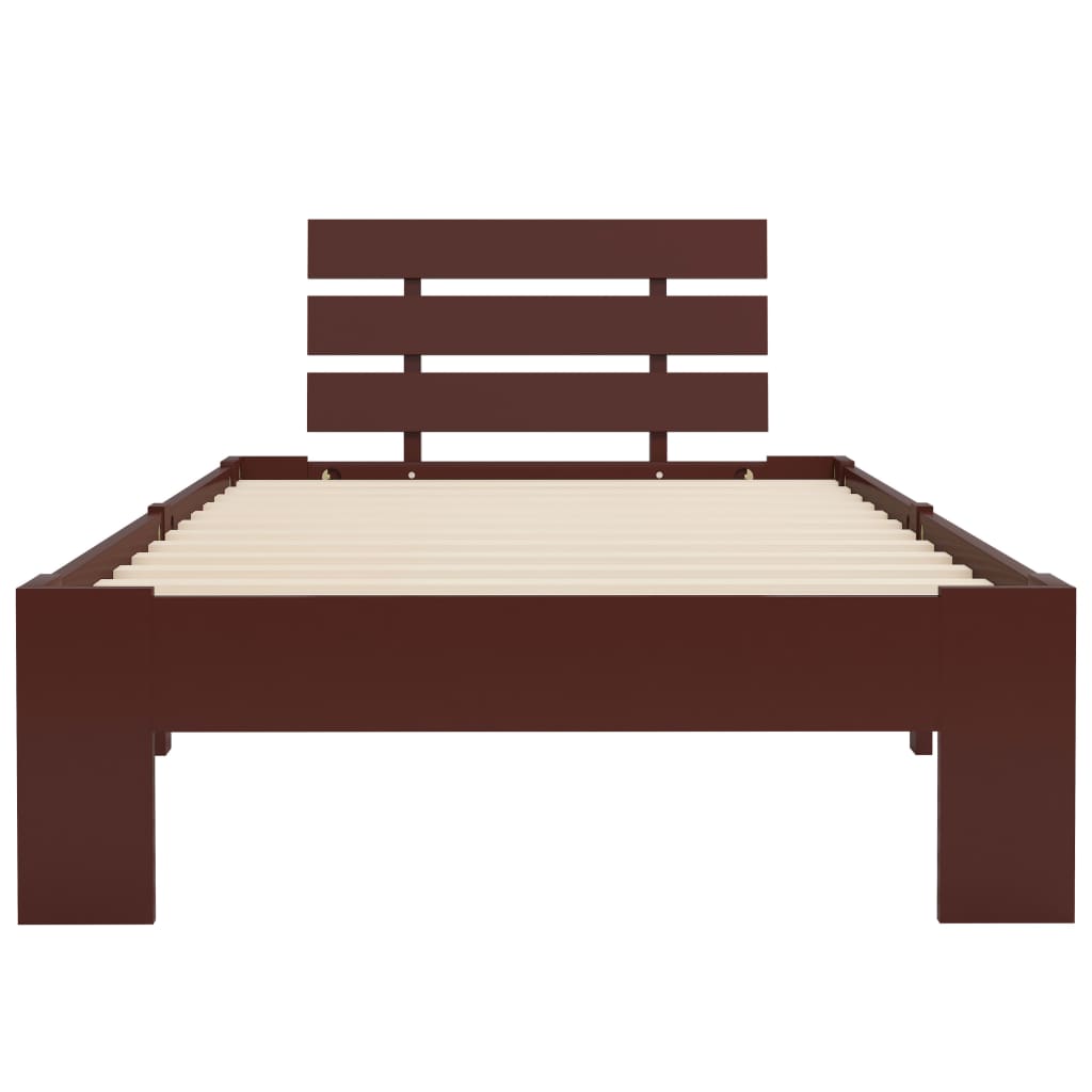 Bed Frame without Mattress Dark Brown Solid Pine Wood 90x200 cm