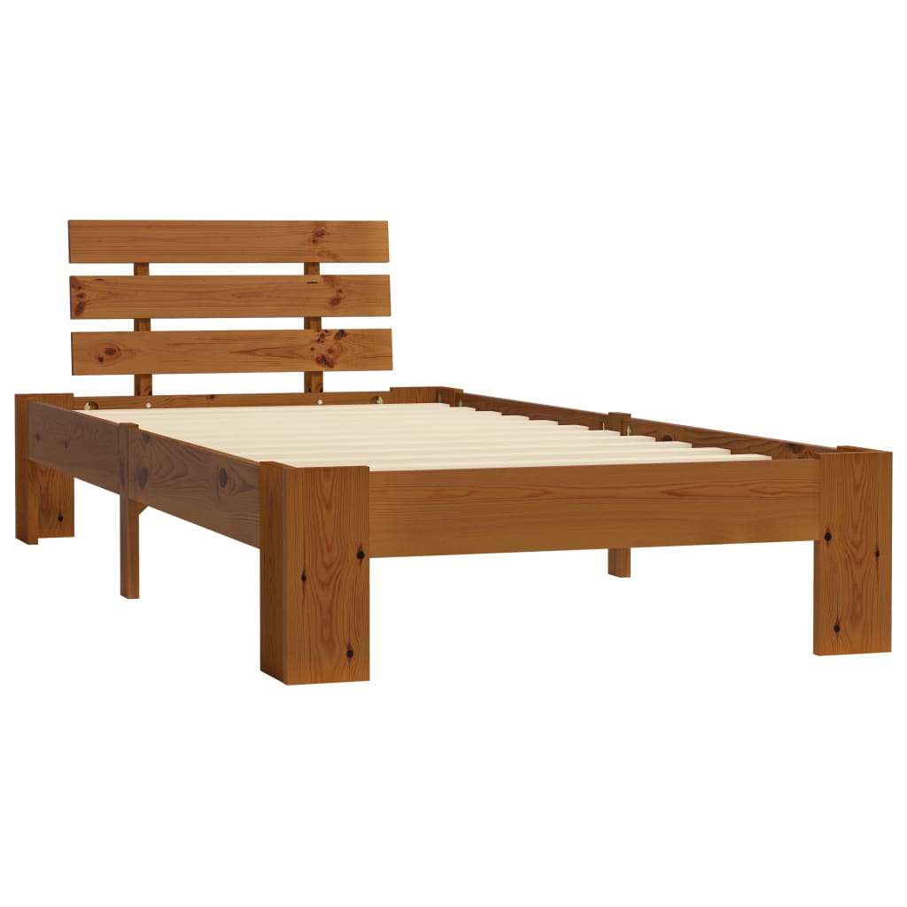 Bed Frame without Mattress Honey Brown Solid Pine Wood 90x200 cm