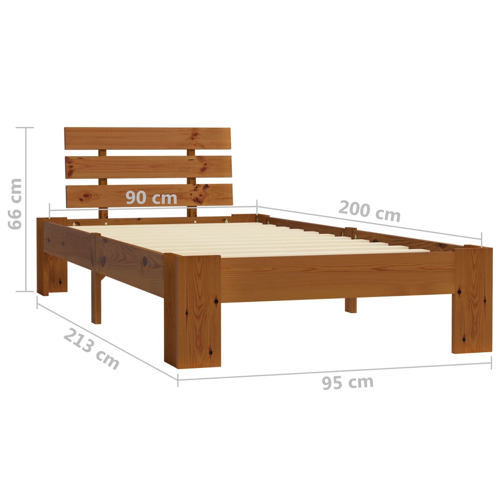 Bed Frame without Mattress Honey Brown Solid Pine Wood 90x200 cm