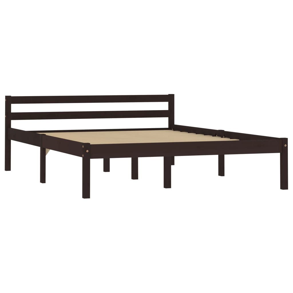 Bed Frame without Mattress Dark Brown Solid Pine Wood 140x200 cm