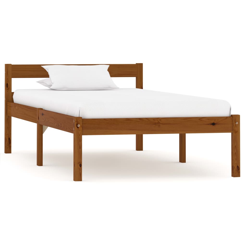 Bed Frame without Mattress Honey Brown Solid Pine Wood 90x200 cm