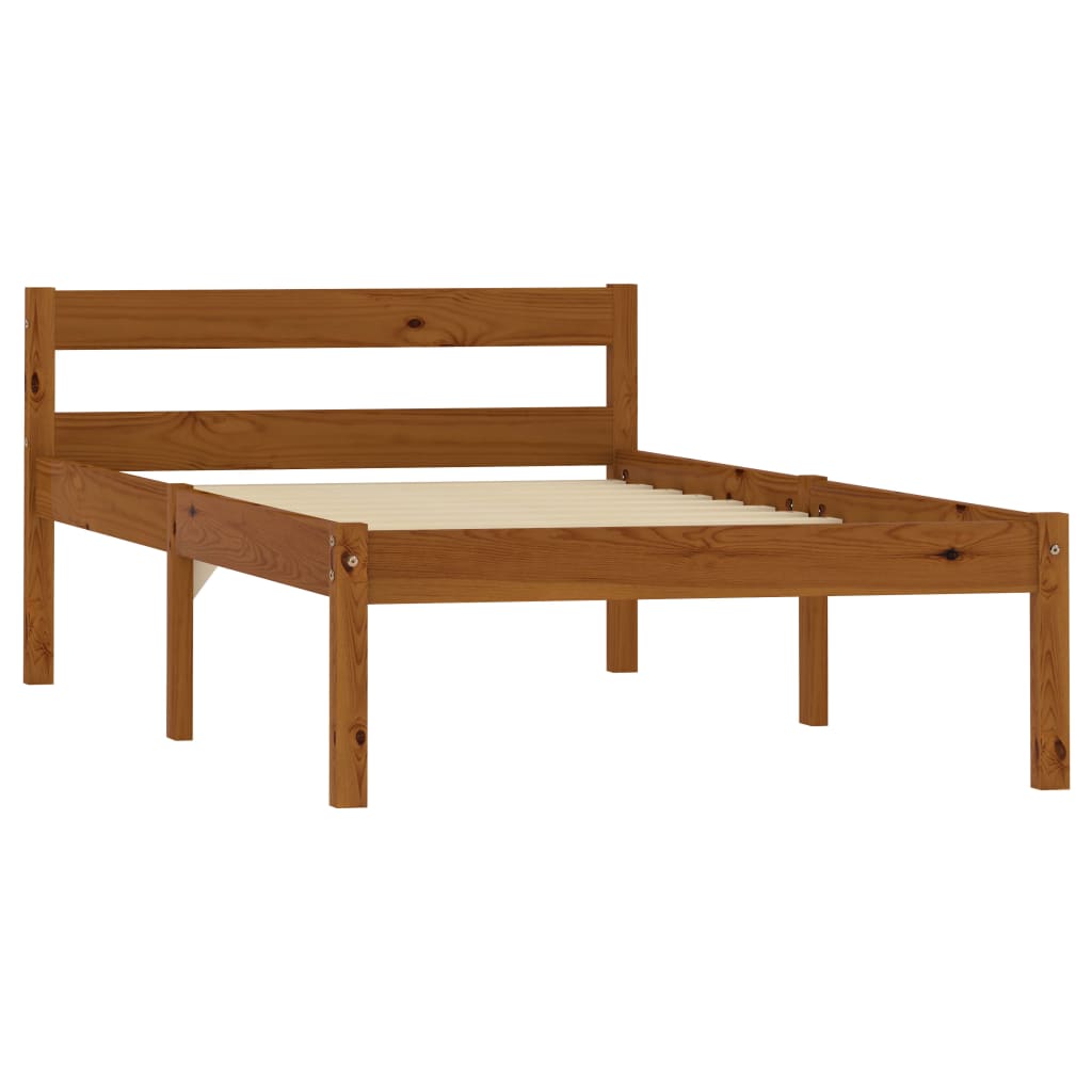 Bed Frame without Mattress Honey Brown Solid Pine Wood 90x200 cm