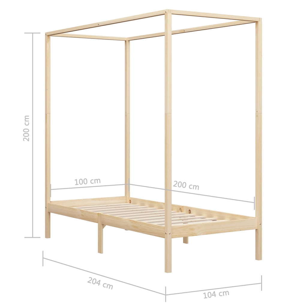 Canopy Bed Frame without Mattress Solid Wood 100x200 cm