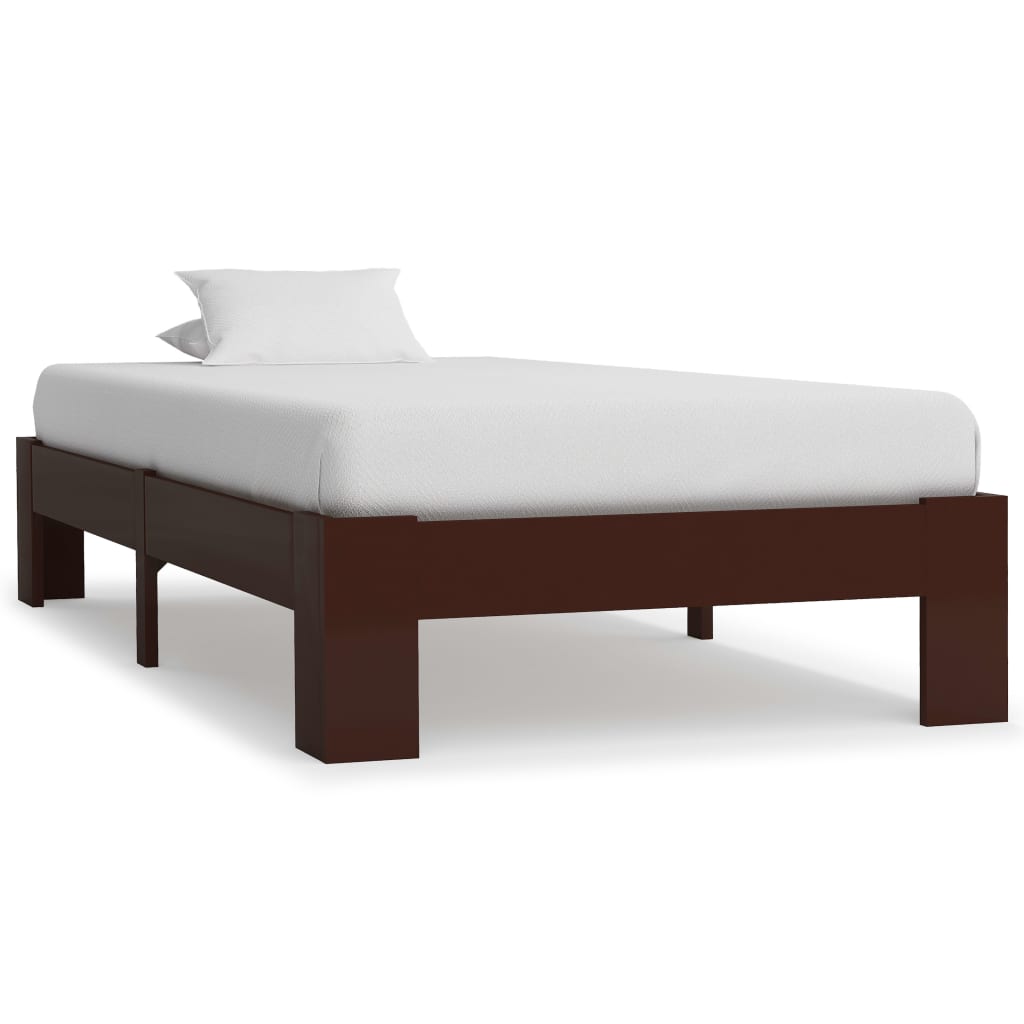 Bed Frame without Mattress Dark Brown Solid Pine Wood 100x200 cm