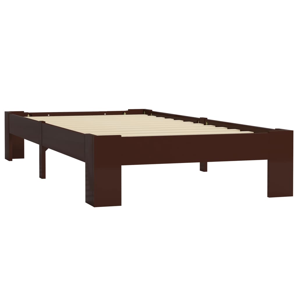 Bed Frame without Mattress Dark Brown Solid Pine Wood 100x200 cm