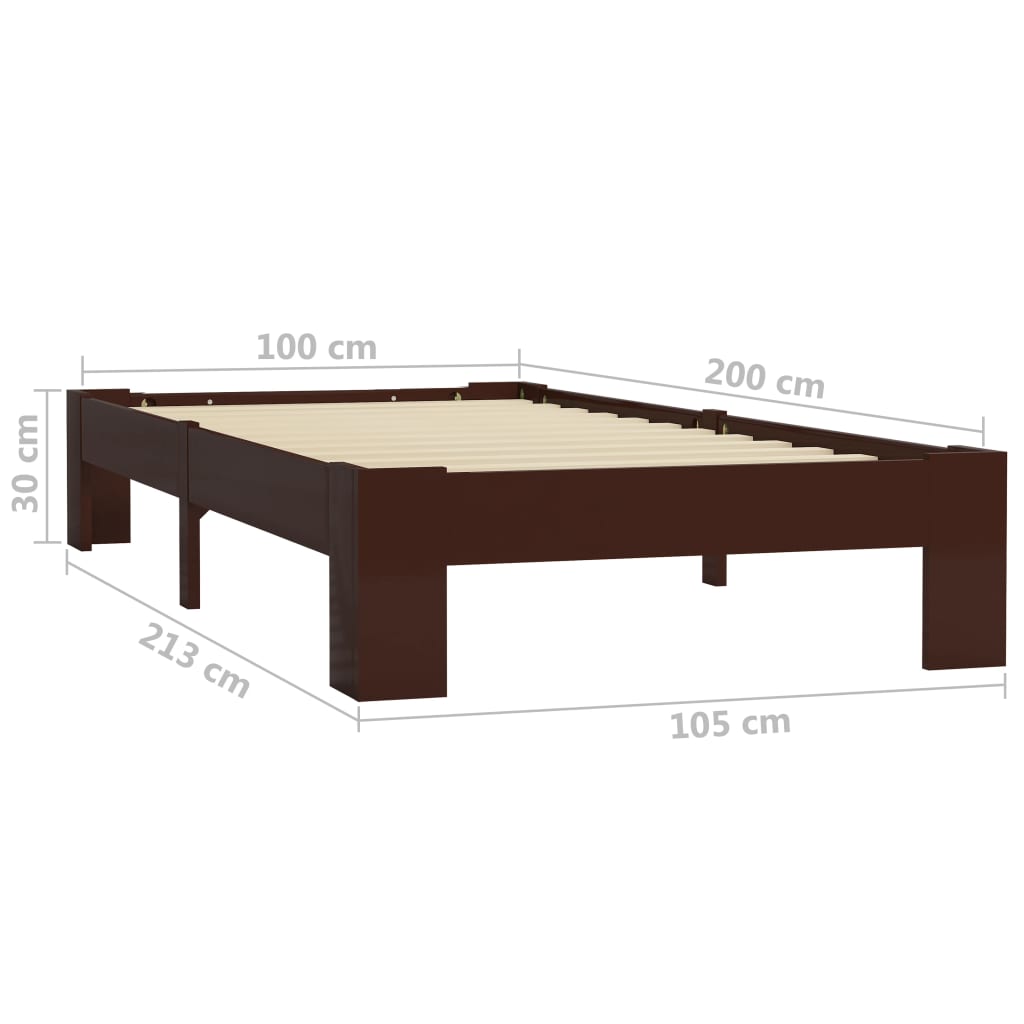 Bed Frame without Mattress Dark Brown Solid Pine Wood 100x200 cm