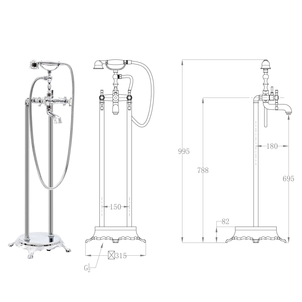 Freestanding Bathtub Faucet Stainless Steel 99.5 cm Silver