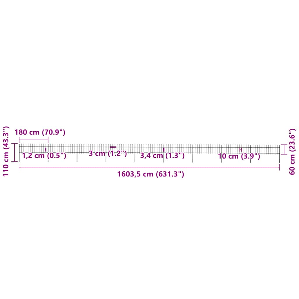 Garden Fence with Spear Top Steel 1603.5x60 cm Black