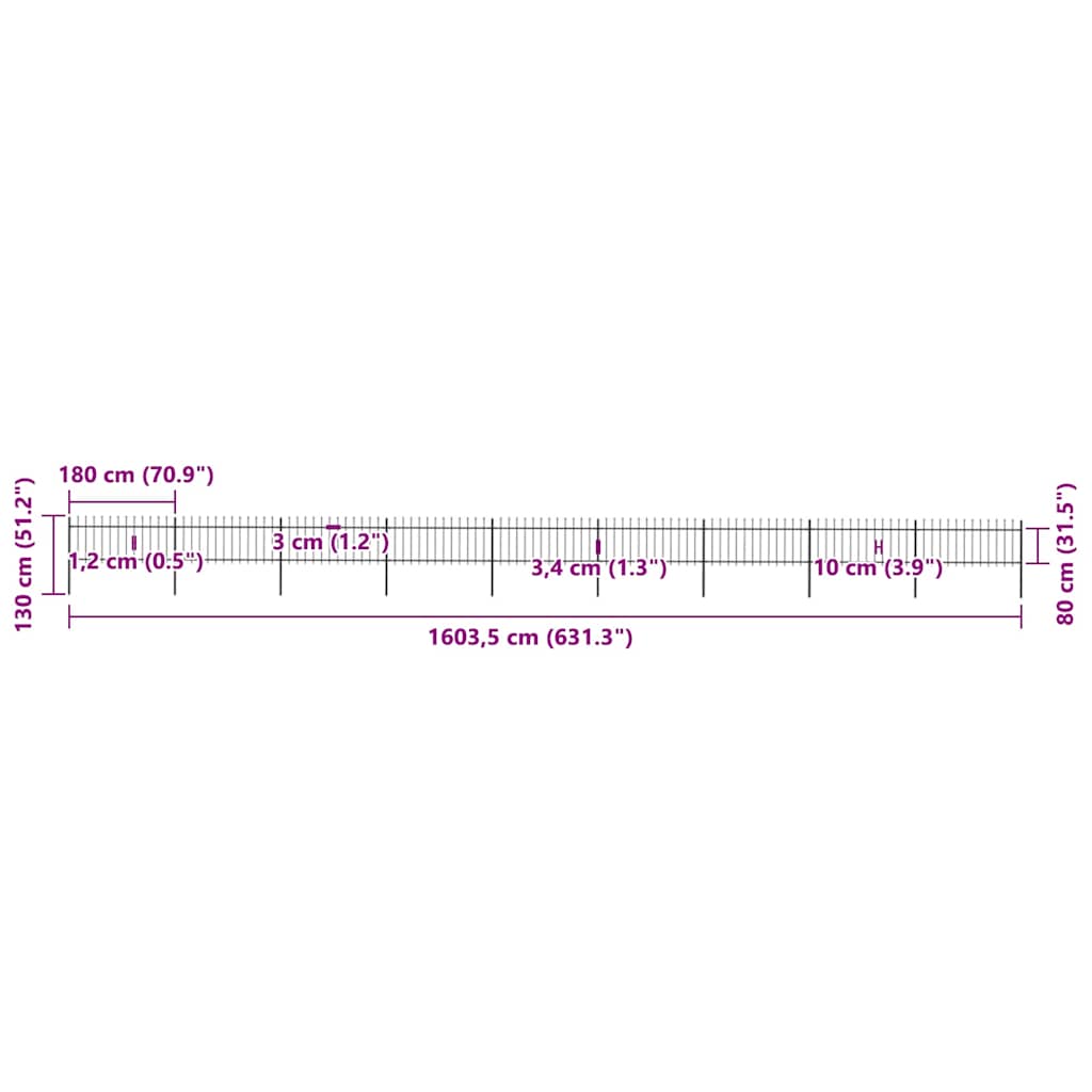 Garden Fence with Spear Top Steel 1603.5x80 cm Black