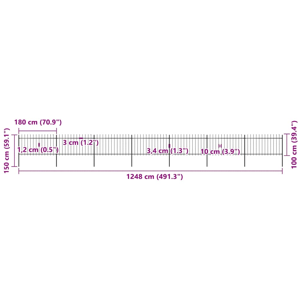 Garden Fence with Spear Top Steel 1248x100 cm Black