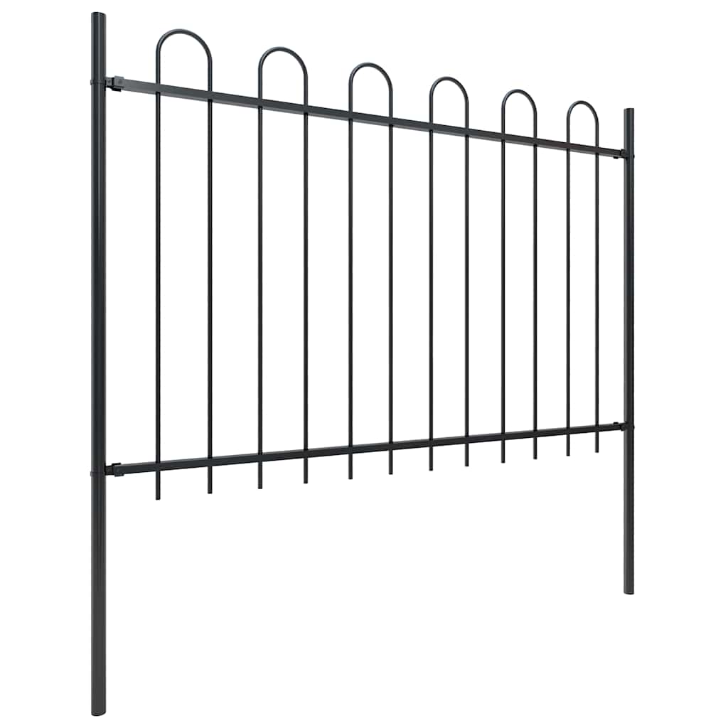 Garden Fence with Hoop Top Steel 359x120 cm Black
