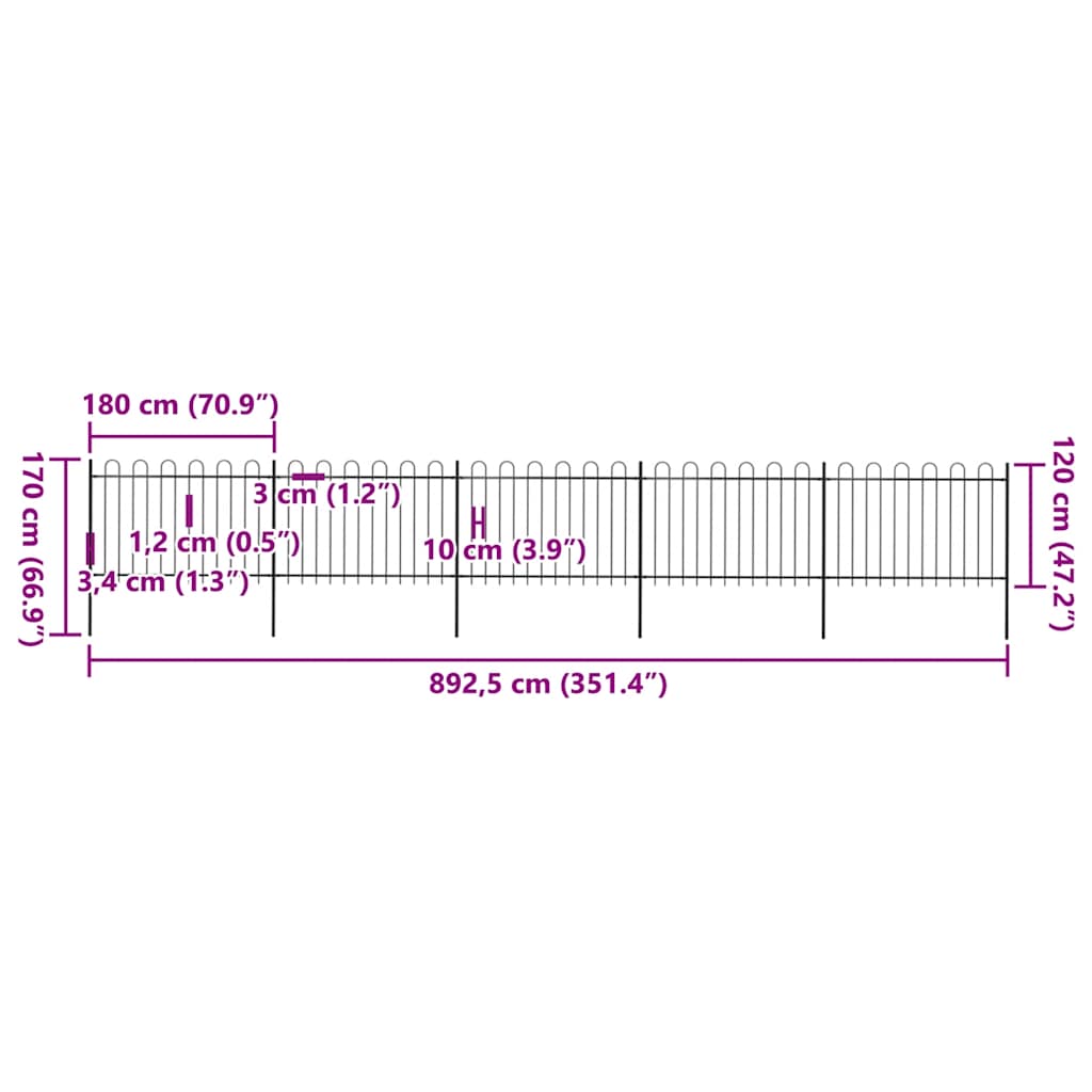 Garden Fence with Hoop Top Steel 8.5x1.2 m Black