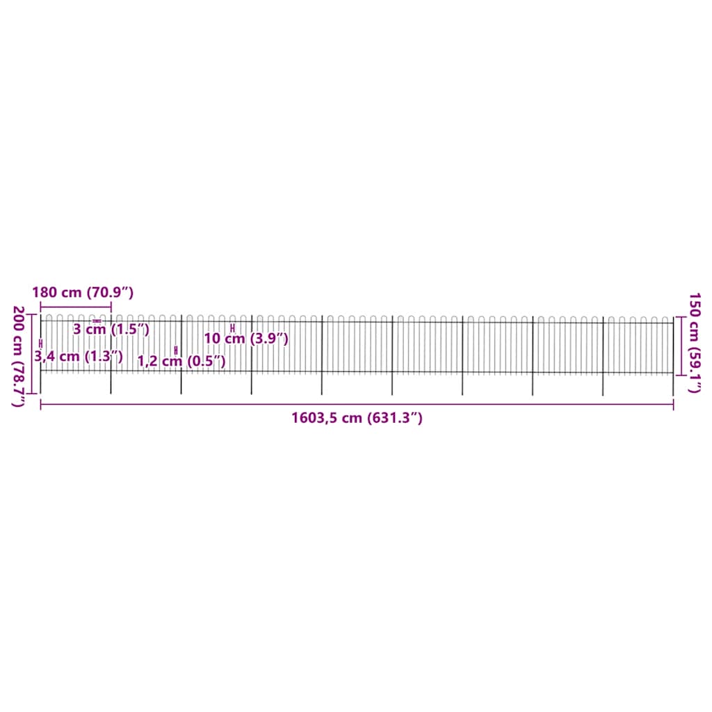 Garden Fence with Hoop Top Steel 1603.5x150 cm Black