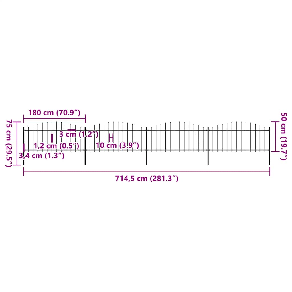 Garden Fence with Spear Top Steel 714.5x75 cm Black