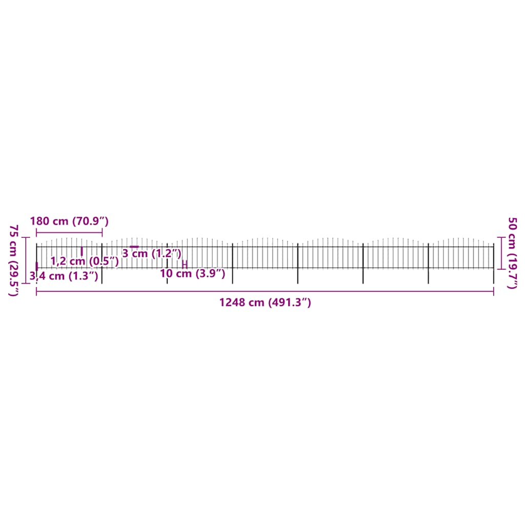 Garden Fence with Spear Top Steel (0.5-0.75)x11.9 m Black