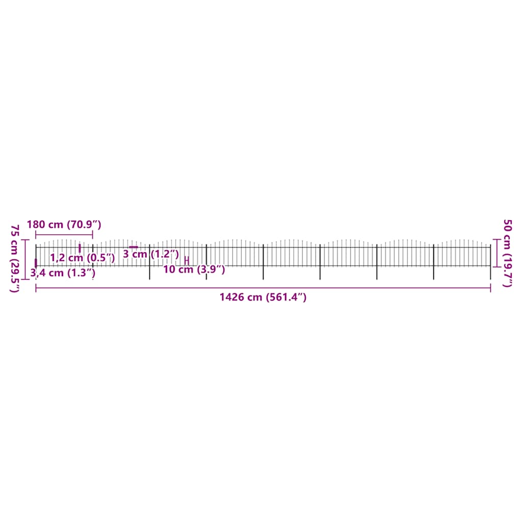 Garden Fence with Spear Top Steel 1426x75 cm Black