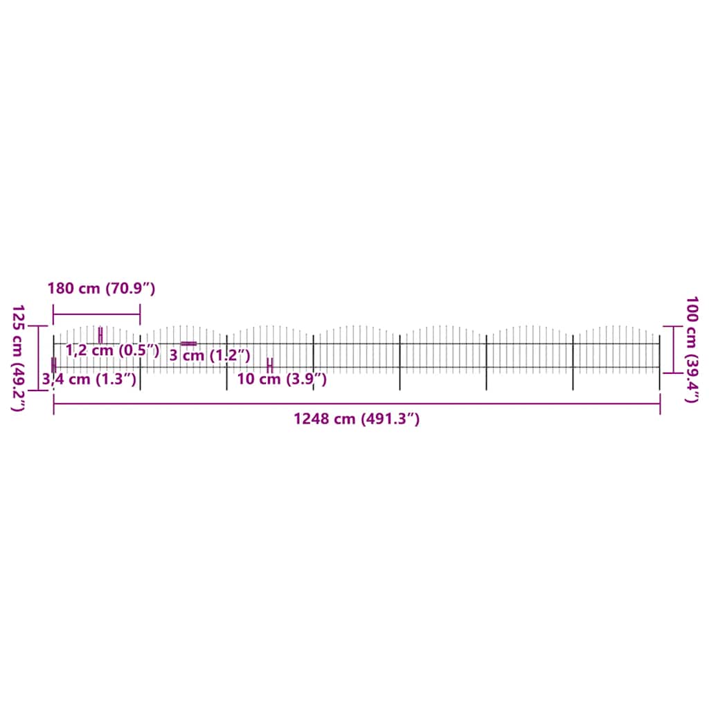 Garden Fence with Spear Top Steel 1248x125 cm Black